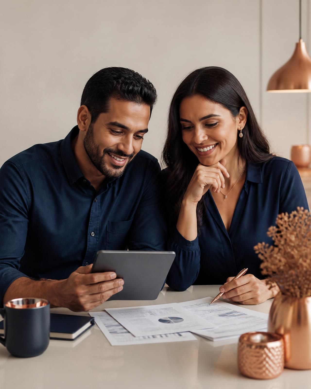Casal analisando condições de crédito com a JA Financial